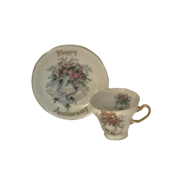 Vintage Norcrest China Happy Anniversary Tea Cup and Saucer - Picture 2 of 9